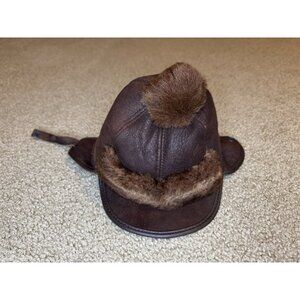 Boys/Girls Brown Suede Sheepskin Shearling Winter Hat Visor Sz 1 Unisex